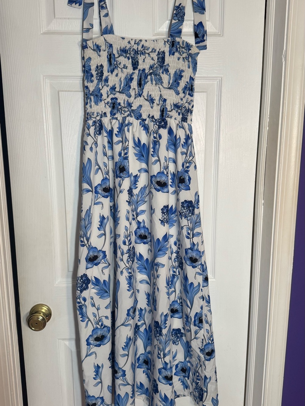 Blue & White Floral Smocked Sundress